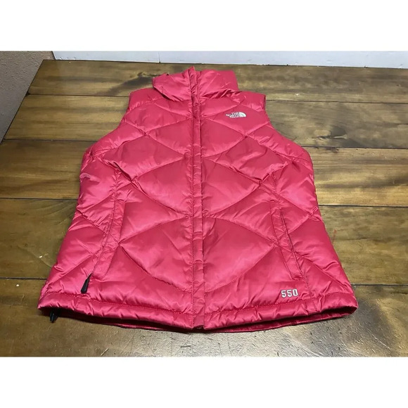 North Face Vest Womens Medium Pink Aconcagua Goose Down 550 Puffer Full Zip - Picture 1 of 12
